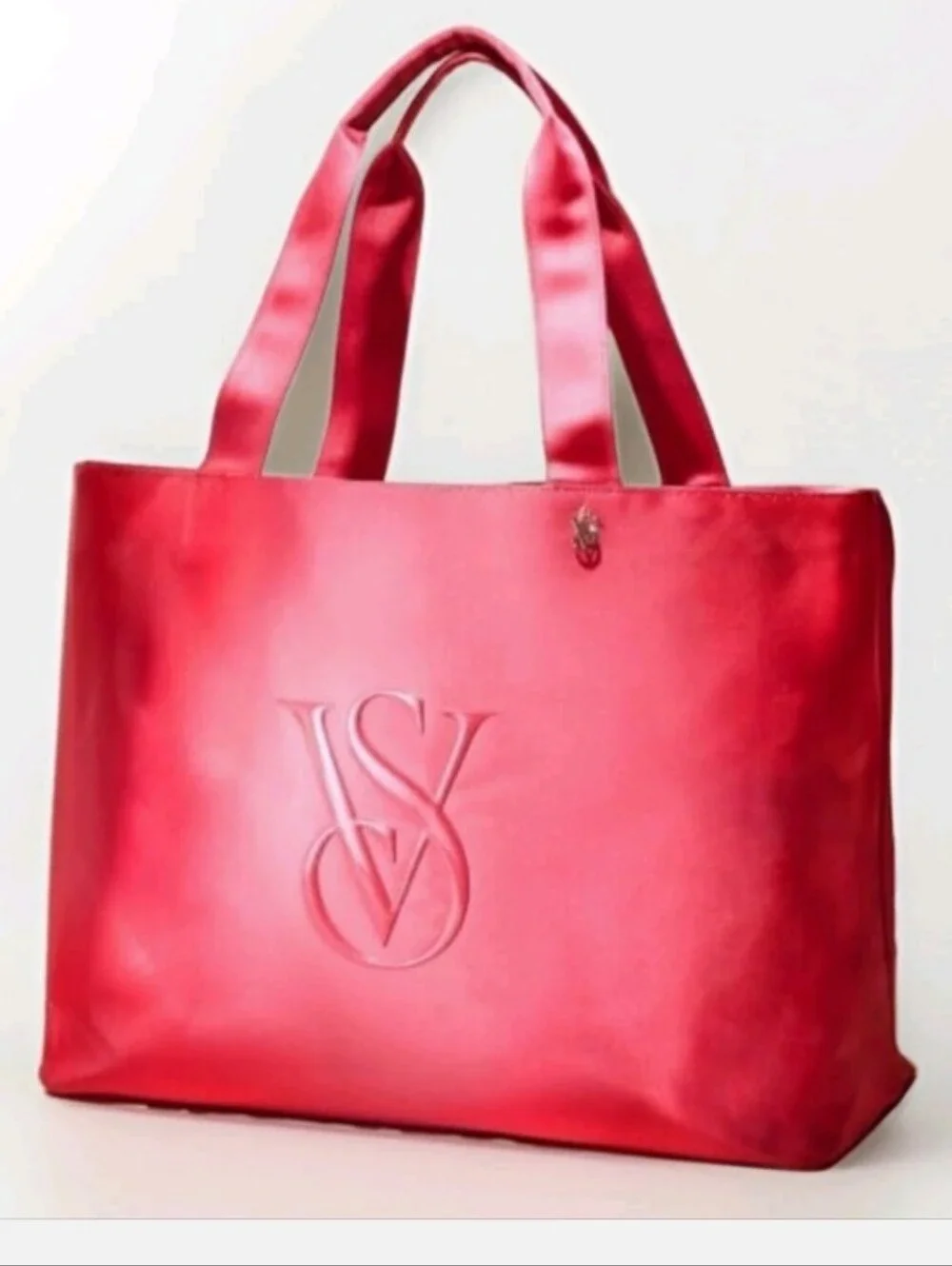 Victoria's Secret Monogram Logo Tote Bag VS Pink Coral Satin Pool Beach Bag